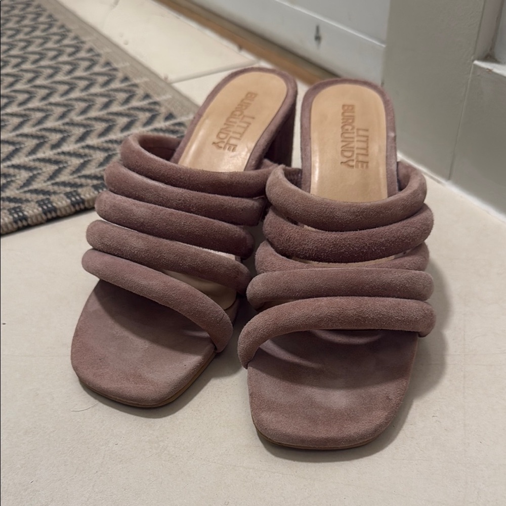 Little Burgundy Suede Wedge Sandals